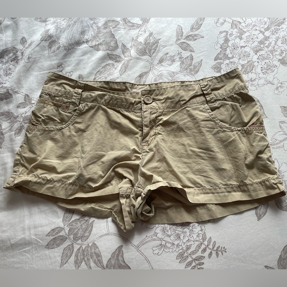 Y2K Mossimo Supply Khaki Low Rise Floral Patchwork Micro Mini Shorts 5‎ Cottage